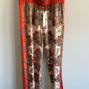 Rachel Zoe Vibrant Orange and Cream Paisley Joggers